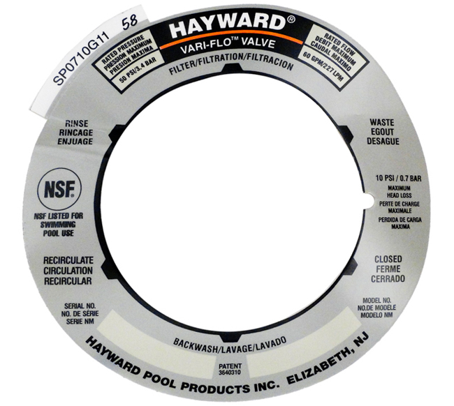 Hayward Label Plate 1-1/2" Sp0710 | SPX0710G Questions & Answers