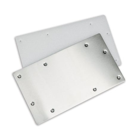 What are the dimensions of the stainless steel skimmer plate #89393